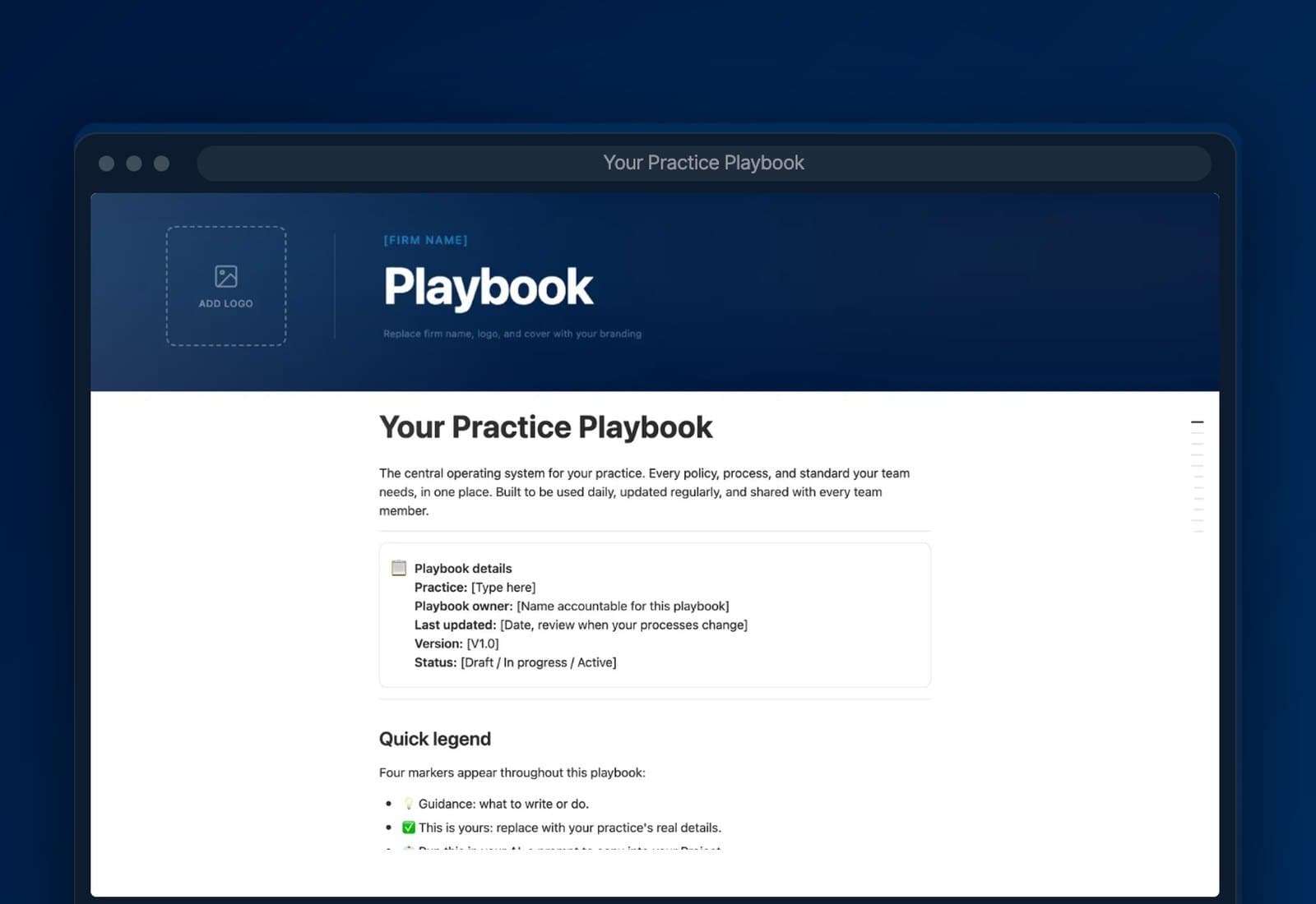 The Insight Playbook template open on a laptop